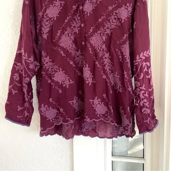 NWT Johnny Was Embroidered Floral Daiso Button Up Scallop Long Sleeve Blouse - Picture 4 of 12